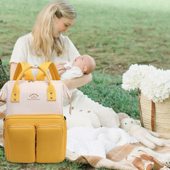sac à dos à langer blanc jaune