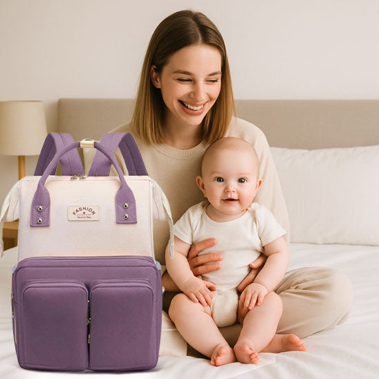 sac à dos à langer blanc violet