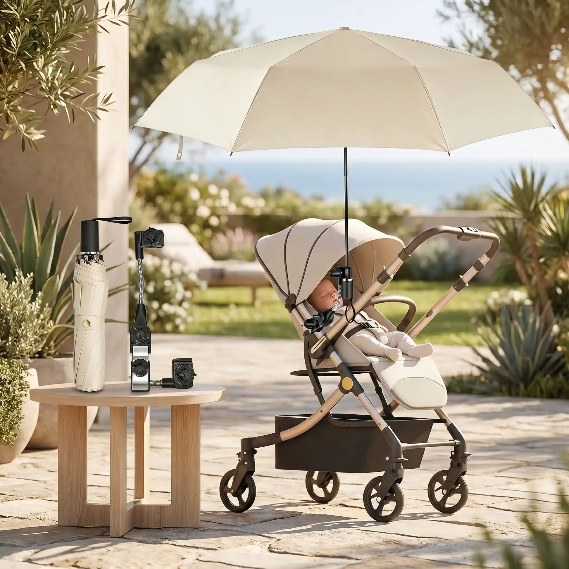 ombrelle poussette beige