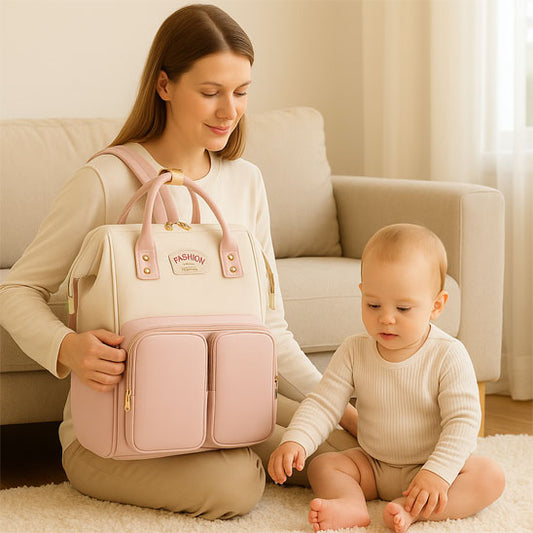 sac à dos à langer blanc rose